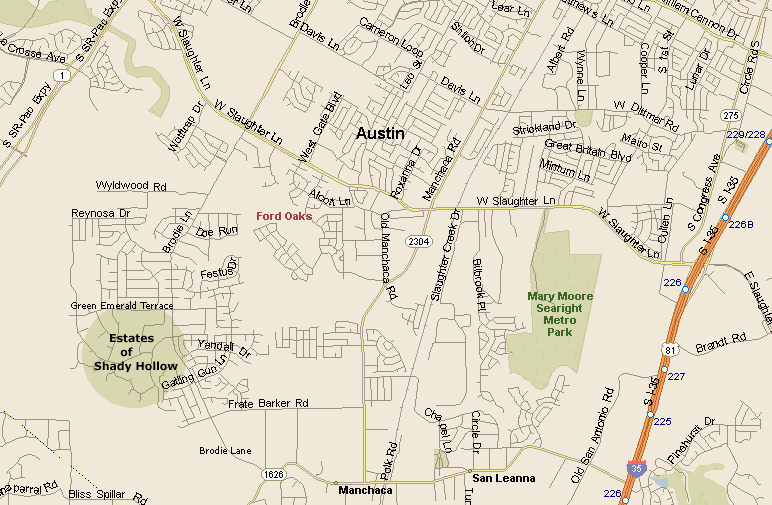 Street Map of Area Surrounding The Estates of Shady Hollow